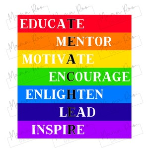 Teacher Thank You Bright Acrostic PNG Design | Instant Download | Printable Digital File for Mugs | Prints | Cards | Sublimation Template