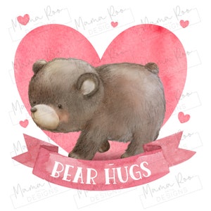Simpatico orso abbraccio Clipart Sublimation Design File PNG / Design tazza di San Valentino / Download istantaneo / Modello cuscino / Design biglietto d'auguri