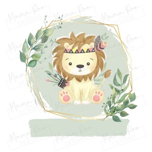 Nouveau modèle de sublimation de bébé | Ajoutez votre propre fichier PNG numérique textuel | Mignon Tribal Lion Safari Clipart | Gilets | Imprime | Conception de coussin