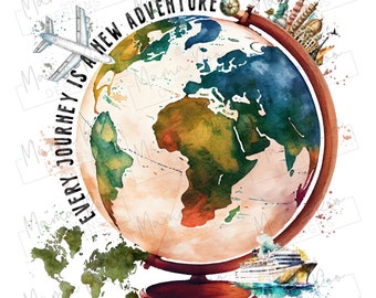 Travel Sublimation Design | World Map PNG | Instant Download | Adventure Awaits | Passport Cover Design | Travel Documents | Holiday Designs