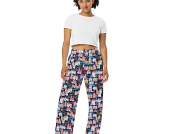 Busy City Nights Pantalones de pijama unisex estampados, regalo para amantes de los viajes, cómodos pantalones de salón con bolsillos, pantalones de pijama con cintura elástica con estampado completo