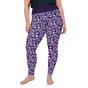 Music Notes Printed Women Leggings, Musician Leggings, Yoga Workout Pants Leggings, Fitness Running Oversized Leggings, Music Lovers Gift