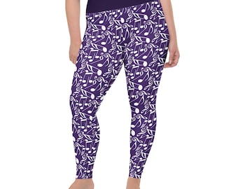 Music Notes Printed Women Leggings, Musician Leggings, Yoga Workout Pants Leggings, Fitness Running Oversized Leggings, Music Lovers Gift