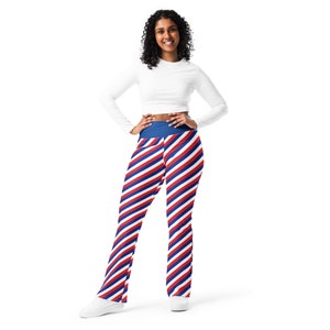 USA Flag Patriotic Printed Flared Legging Pants For Women, 4th of July Gift for Her, High-Waist Plus Size Leggings, Butt-Lifting Leggings