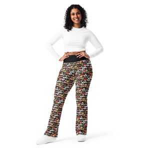 Puppy Dogs Printed Flared Legging Pants for Women, Crazy Dog Lady Pants, Dog Owner Dog Mom Dog Lover Gift for Her, High Waist Dogs Legging