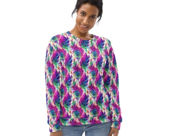 Peacock Feathers Unisex Sweatshirt, Warm Cozy Comfy Pullover Streetwear Sweatshirt, Trendy Aesthetic Crewneck Sweatshirt, Bird Lover Gifts