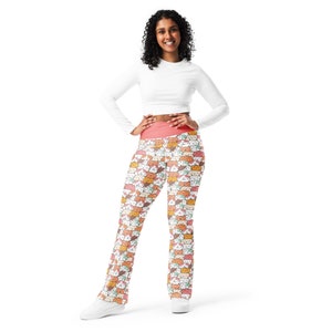 Kitty Cats Printed Flared Legging Pants for Women, Crazy Cat Lady Pants, Cat Owner Cat Mom Cat Lover Gift for Her, High Waist Kitten Legging