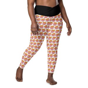 Fried Chicken Foodie Leggings for Women, Plus Size Leggings, Workout Leggings, Crossover High Waist Leggings with Pockets,Fitness Yoga Pants
