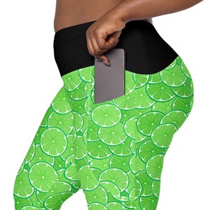 Citrus Lime Printed Leggings for Women, Stylish Workout Leggings, High Waist Yoga Pants, Soft Stretchy Gym Leggings, Foodie Gift, Plus Size