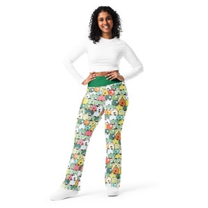 Puppy Dogs Printed Flared Legging Pants for Women, Crazy Dog Lady Pants, Dog Owner Dog Mom Dog Lover Gift for Her, High Waist Dogs Legging
