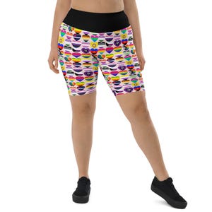 LGBTQ Pride Flag Hearts Biker Shorts Women, Lesbian Pride Shorts, Comfy Gym Workout Running Athletic Shorts, All Over Print, Lesbian Gift