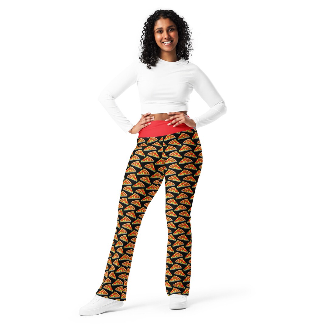 Pizza Junk Food Printed Flare Leggings for Women, All Over Print High ...