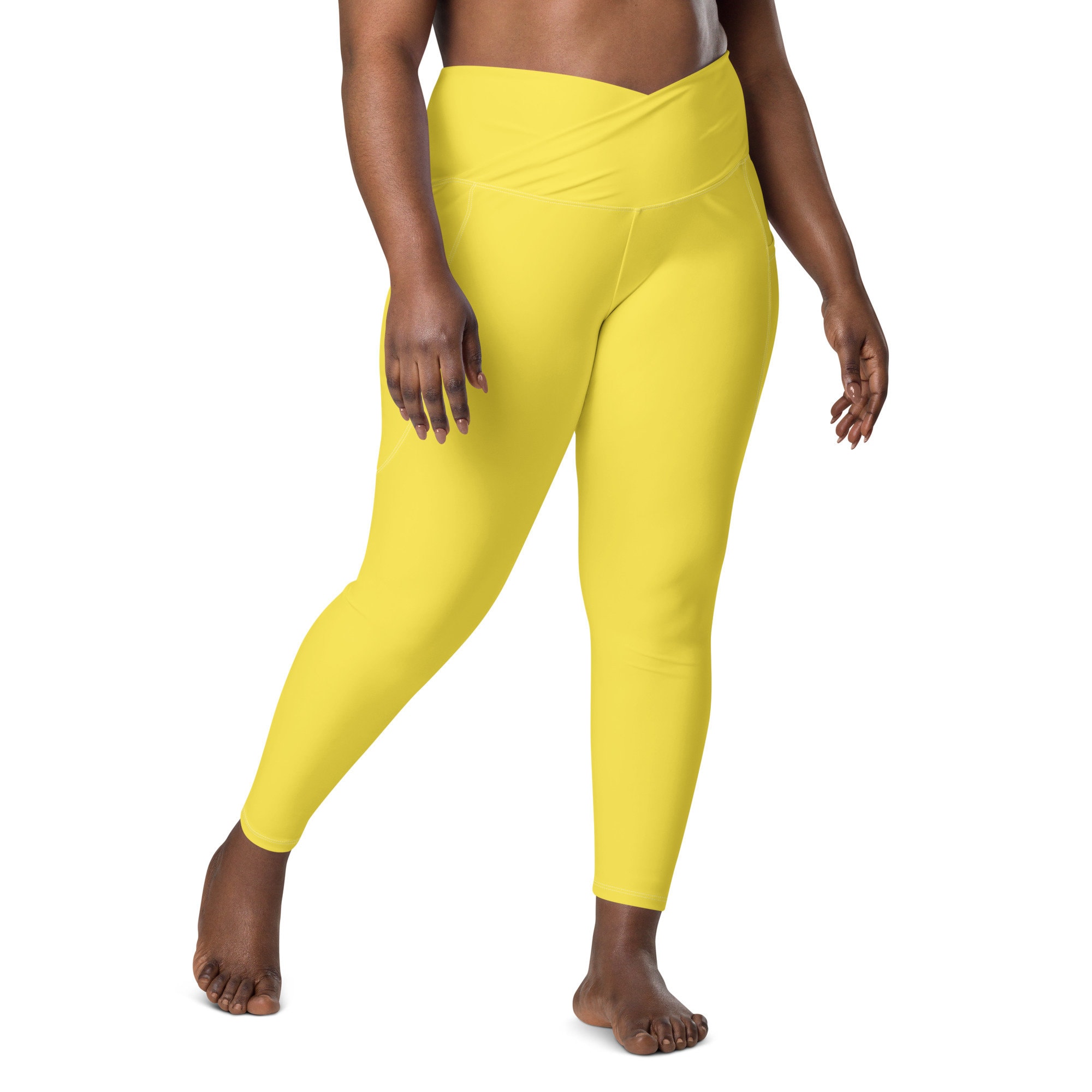 Solid Yellow Leggings for Women, Plain Yellow Leggings,high Waisted  Crossover Leggings With Pocket, Plus Size Printed Leggings,workout Pants -   Israel