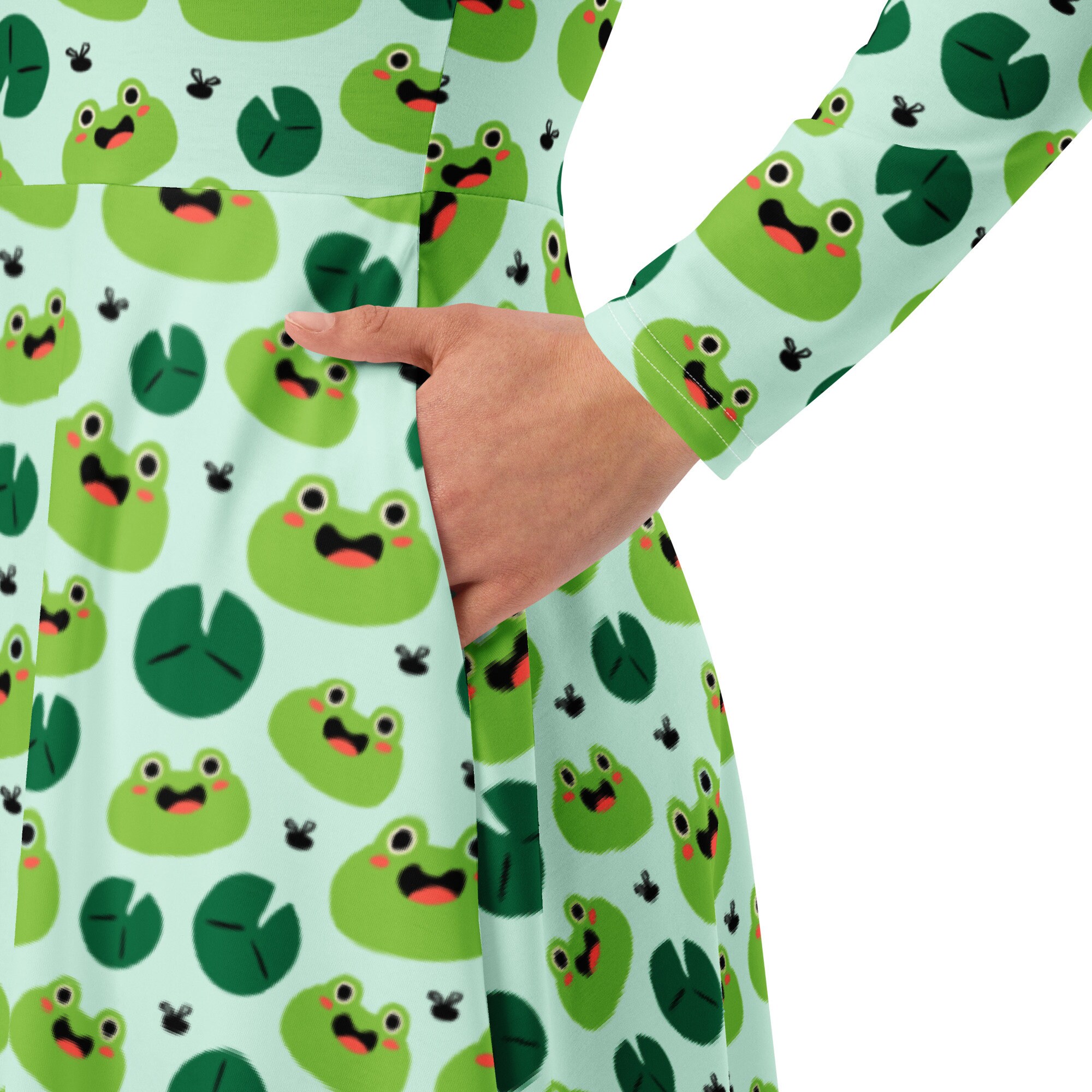 Frogs Printed Midi Dress, Pretty Modest Dress, Unique Fit Dress, Fun ...
