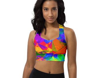 Fractal Artwork Sports Bra, Colorful Unique Sports Bra, Sexy Sports Bra, Patterned Yoga Workout Bra, All Over Print Training Bra, Gifts