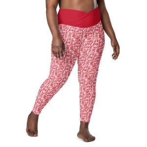 Valentines Love Leggings for Women, Plus Size Leggings,Pink Workout Leggings, Crossover High Waist Leggings with Pockets, Fitness Yoga Pants