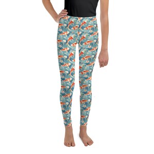 Koi Fish Printed Leggings for Kids/Youth, Kids Animal Tights, Children Leggings, All Over Print Soft Stretch Girls Leggings, Girls Gift