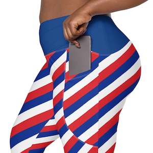 Patriotic Striped Plus Size Leggings for Women, July 4th Printed Leggings, Red White Blue Leggings, Soft Stretch Leggings, Yoga Pants, Gifts