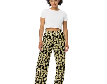 Dominoes Patterned Unisex PJ Pants, Soft Comfy Streetwear Lounge Pants with Pockets, Printed Novelty Pajama Pants, Domino Lover Gifts