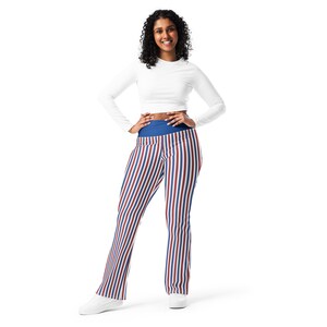 USA Flag Patriotic Printed Flared Legging Pants For Women, 4th of July Gift for Her, High-Waist Plus Size Leggings, Butt-Lifting Leggings
