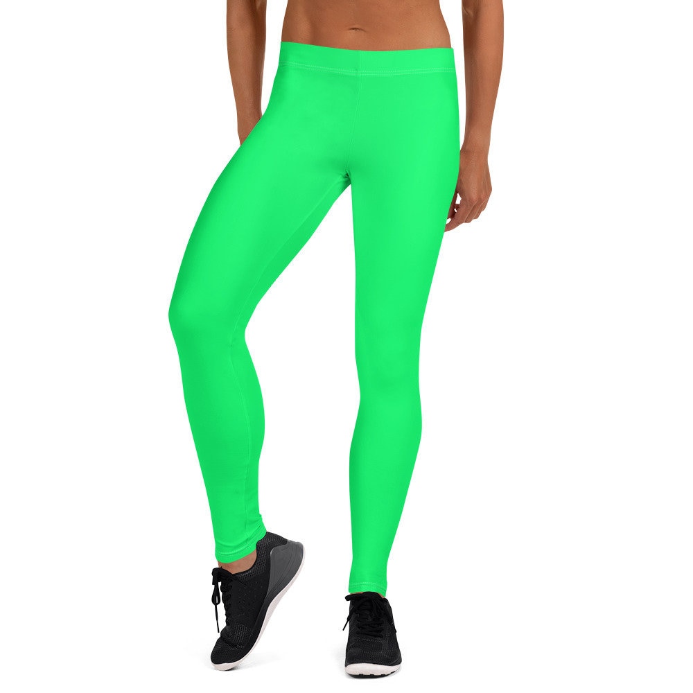 Bright Green Leggings, Plain Solid Hot Lime Neon Green Tights, Soft Comy  Stretch Leggings for Women, Yoga Workout Pants, Women activewear