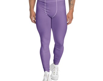 Solid Purple Printed Mens Leggings, Gym Workout Leggings, Exercise Fitness Leggings, All Over Print, Gym Wear, Activewear, Gifts for Him