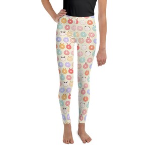 Donuts Lover Youth Leggings, Girls Workout Leggings, Printed Foodie Leggings, food Print Leggings, Patterned Leggings, Casual Leggings