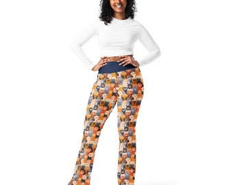 Kitty Cat Paws Printed Flared Legging Pants for Women, Crazy Cat Lady Pants, Cat Owner Cat Mom Cat Lover Gifts, High Waist Kitten Legging