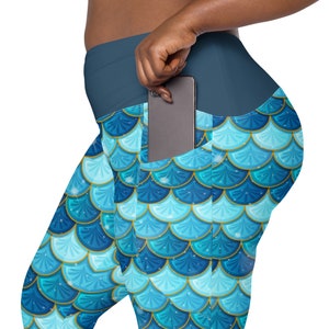 Mermaid Scales Nautical Leggings for Women, Stylish Workout Leggings, High Waist Yoga Pants, Soft Stretchy Gym Leggings, Gift, Plus size