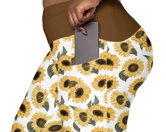Sunflowers Print Leggings for Women, Stylish Workout Leggings, High Waist Yoga Pants, Soft Stretchy Gym Leggings, Sunflowers Gift, Plus Size