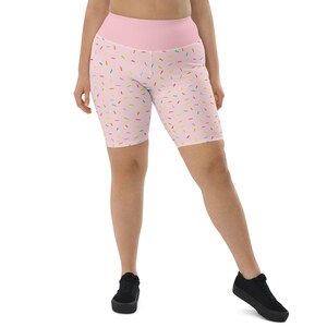 Pink Cupcake Sprinkles Printed Biker Shorts Women, Foodie Shorts, Casual Gym Workout Shorts, High Waisted, Comfy Running Shorts, Plus Size