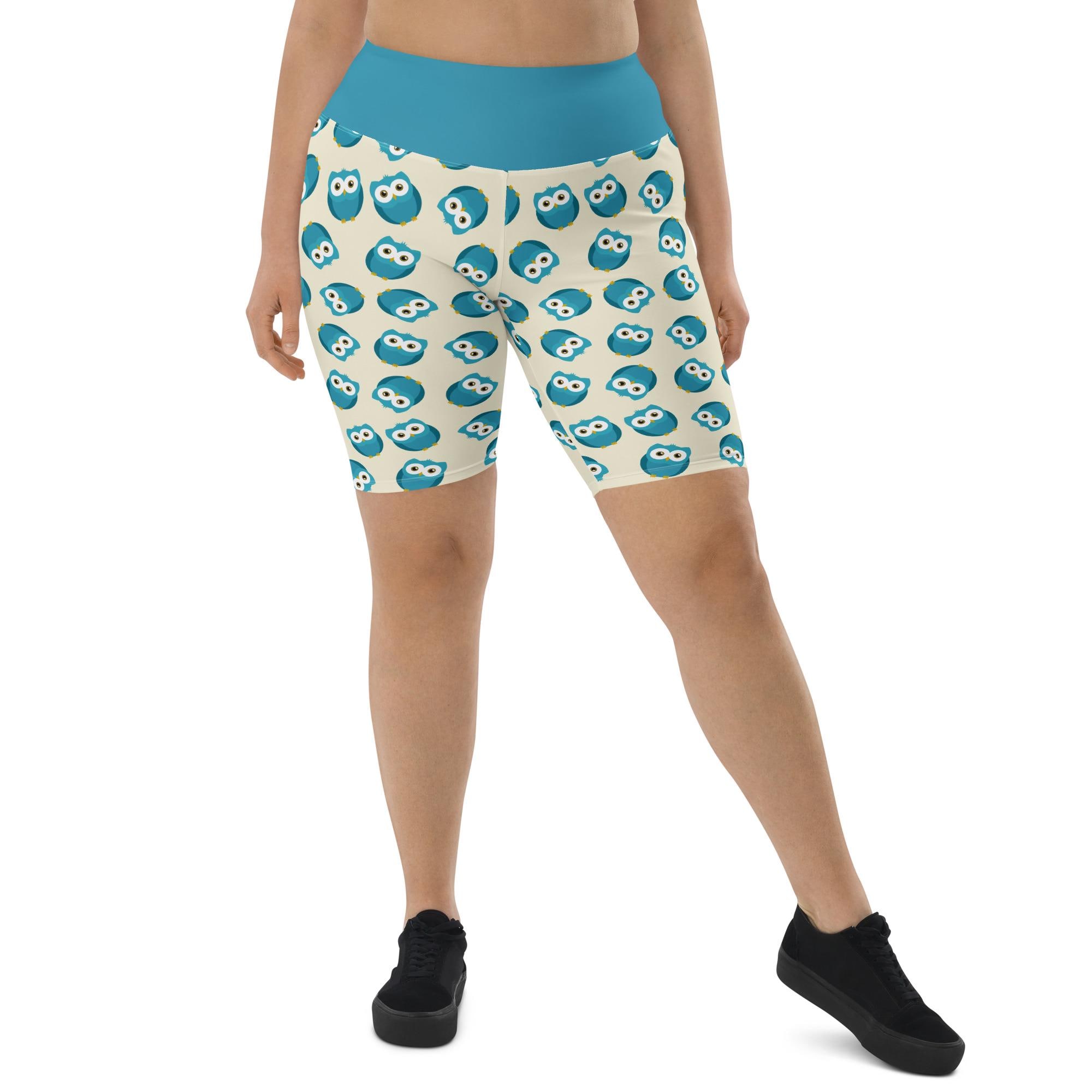 Owls Bird Printed Biker Shorts, Owls Lovers Gift For Her, Casual Gym Workout Shorts, Comfy Running S