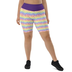 LGBTQ Rainbow Cheetah Biker Shorts Women, Lesbian Pride Shorts, Gym Workout Running Athletic Shorts, All Over Print, Lesbian Gift, Plus Size