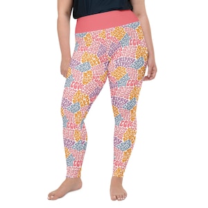 Good Vibes Printed Women Leggings, Gift, Hippie Theme All Over Print Gym Workout Fitness Plus Size Leggings, Yoga Pants, Womens Activewear