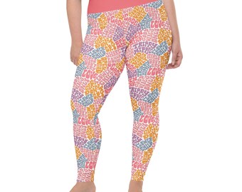 Good Vibes Printed Women Leggings, Gift, Hippie Theme All Over Print Gym Workout Fitness Plus Size Leggings, Yoga Pants, Womens Activewear