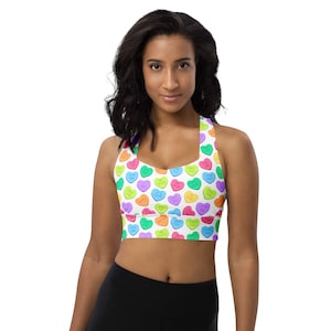Hearts Sports Bra, Valentine&#39;s Day Gym Bra, Women Activewear, Fitness Exercise Bra, All over Print Athletic Bra, Comfort Bra, Yoga Clothing