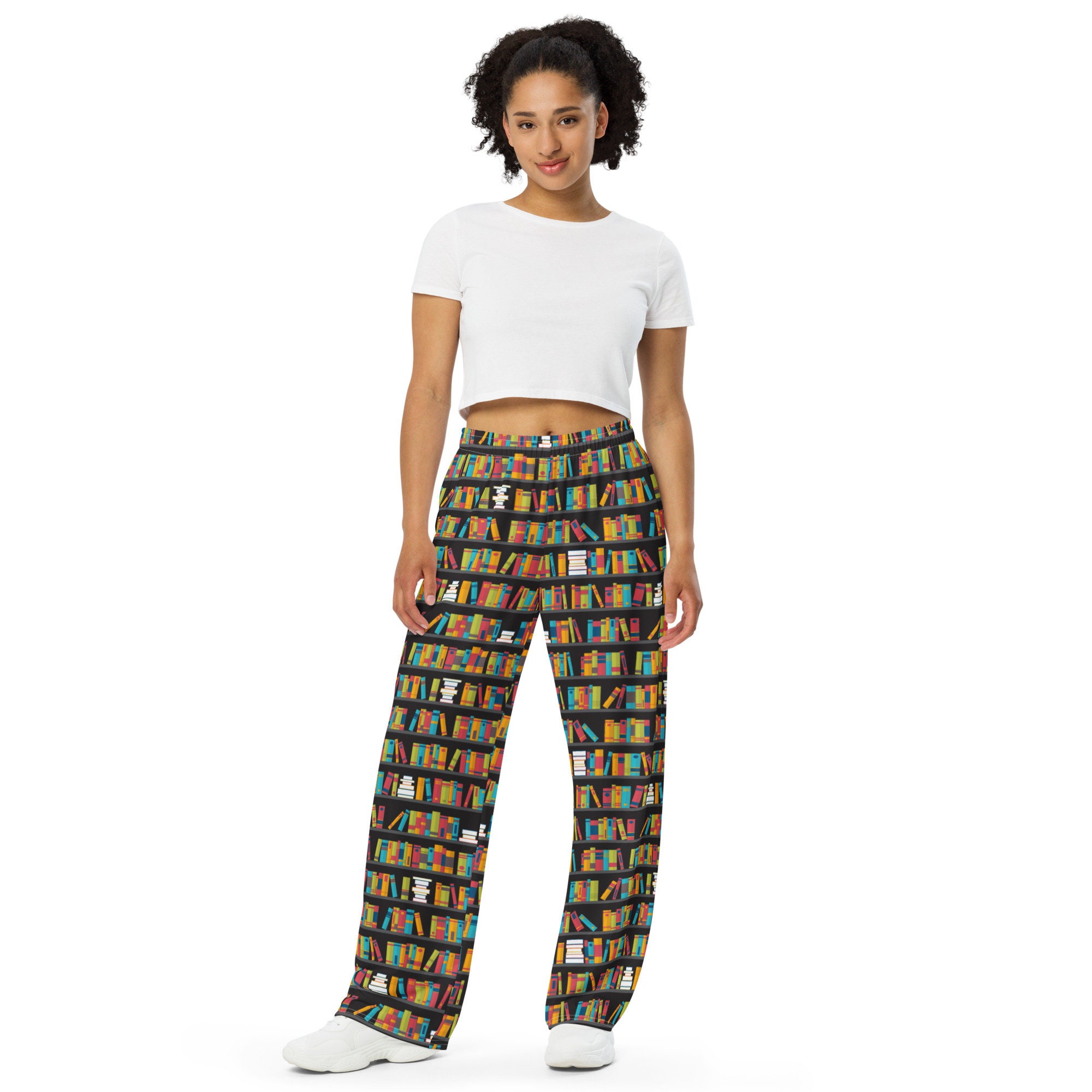 Books Printed Unisex PJ Pants, Comfy Lounge Pants with Pockets, Elastic Waist Pants, All Over Print Book Worm Pants, Writer Librarian Gift