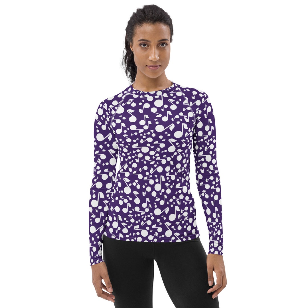Funky Rash Guards Music Notes Printed Rash Guard, Musician Rash Guard, Long Sleeve Yoga ...