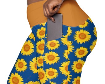 Sunflowers Print Leggings for Women, Stylish Workout Leggings, High Waist Yoga Pants, Soft Stretchy Gym Leggings, Sunflowers Gift, Plus Size