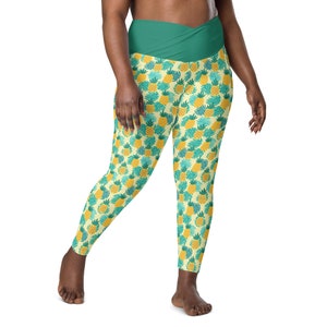 Pineapple Fruit Leggings for Women, Plus Size Food Leggings, Workout Leggings, Crossover High Waist Leggings with Pockets,Fitness Yoga Pants