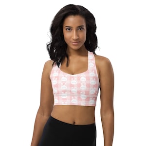 Plaid Bunny Rabbits Sports Bra for Women, Bunnies Printed Women Bra, Training Bra, Exercise Bra, Yoga SSport Bra, Athletic Fitness Bra, Gift