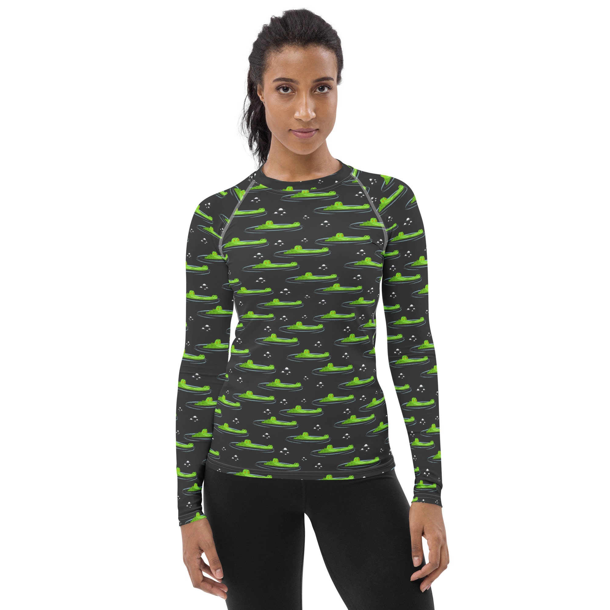 Alligator Crocodiles Printed Rash Guard Women, Swim Surf Shirt, Cute ...