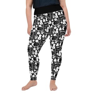 Music Instruments Women Leggings, Musician Leggings, Yoga Workout Pants Leggings, Fitness Running Oversized Leggings, Music Lovers Gift