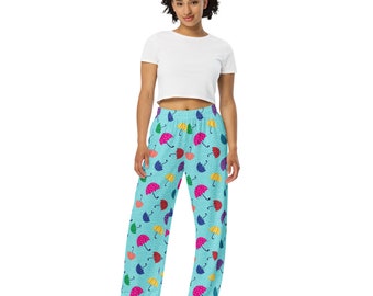 Umbrellas and Raindrops Unisex PJ Pants, Comfy Lounge Pants with Pockets, All Over Print Elastic Waist Pants, Nature Weather Pajama Pants