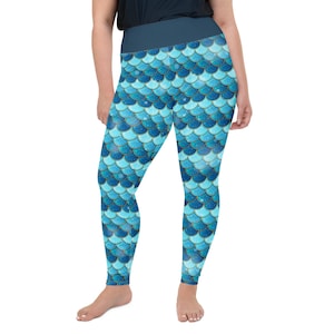 Mermaid Scales Printed Women Leggings, Under the Sea Marine Life AOP Gym Workout Plus Size Leggings, Loungewear Pants, Mermaid Lover Gift