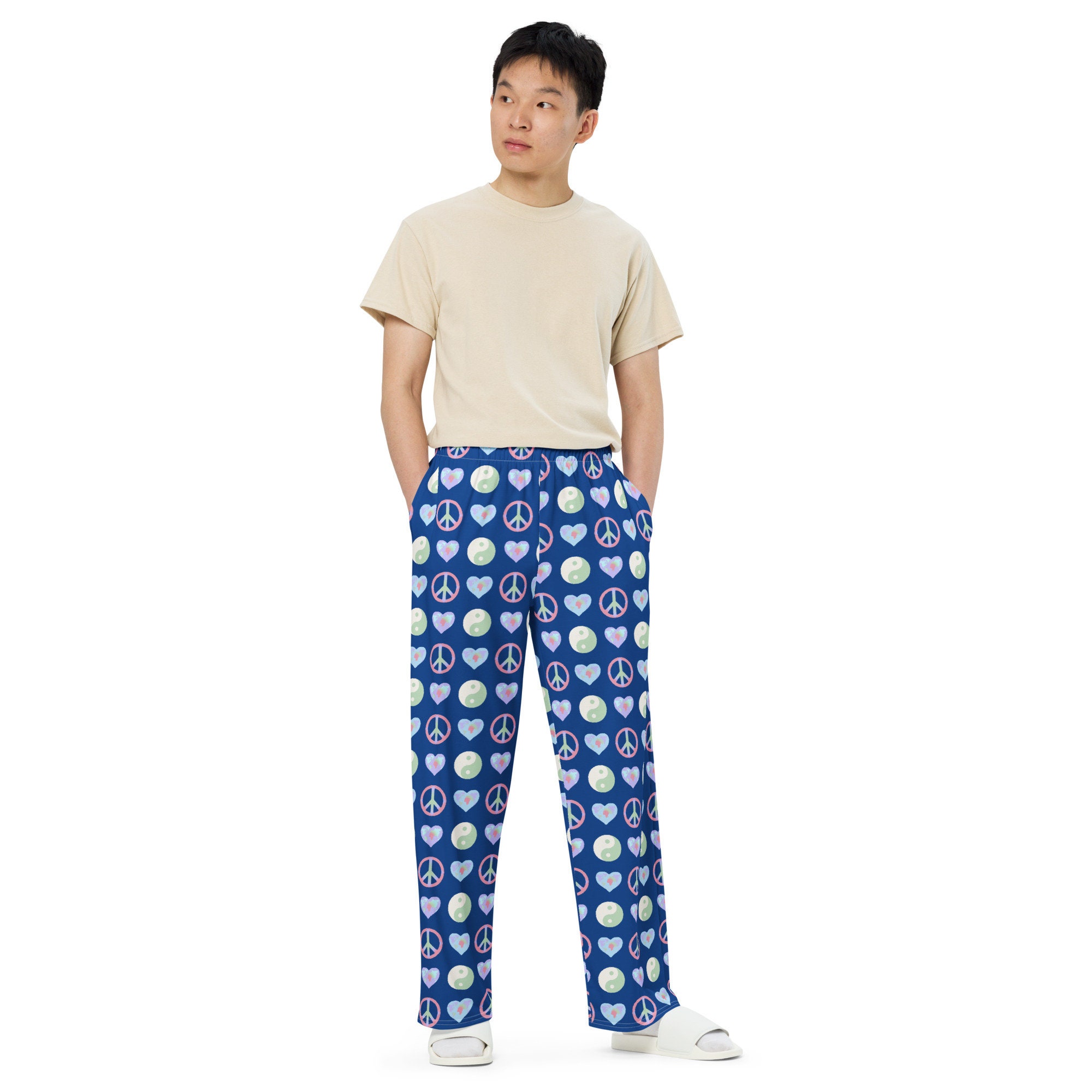 Peace world print elastic waist jogger pants sale