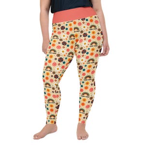 Good Vibes Printed Women Leggings, Gift, Hippie Theme All Over Print Gym Workout Fitness Plus Size Leggings, Yoga Pants, Womens Activewear