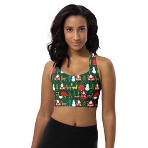 Christmas Santa Claus Women Bra, Colorful Sports Bra, Women Sports Bra, Reindeer Printed Bra, Women Activewear, Fitness Bra, Christmas Gifts