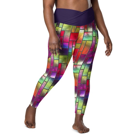 Stained Glass Window Leggings for Women, High-waisted Crossover