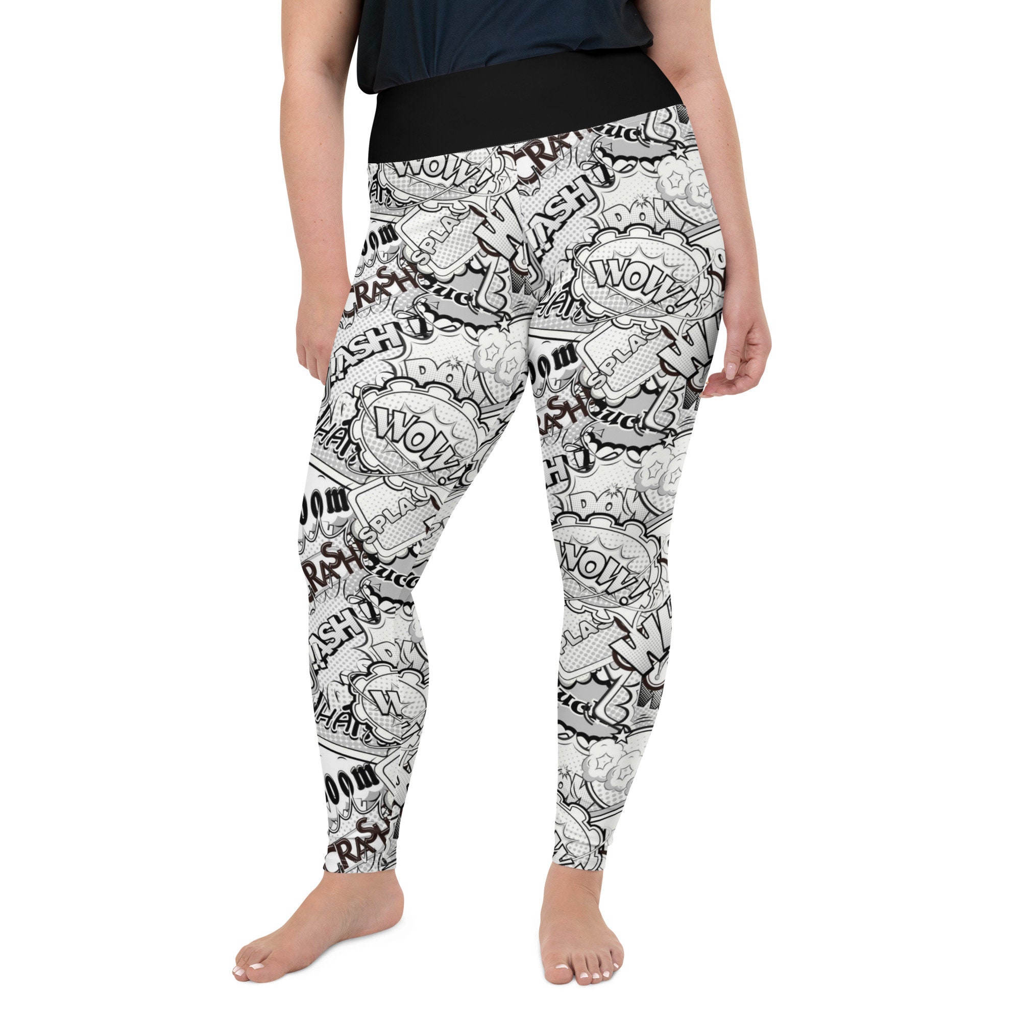 Black and White Comic Book Plus Size Leggings